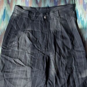 Black Designer Pinstripe High-Waist Trousers Size 6 // 28